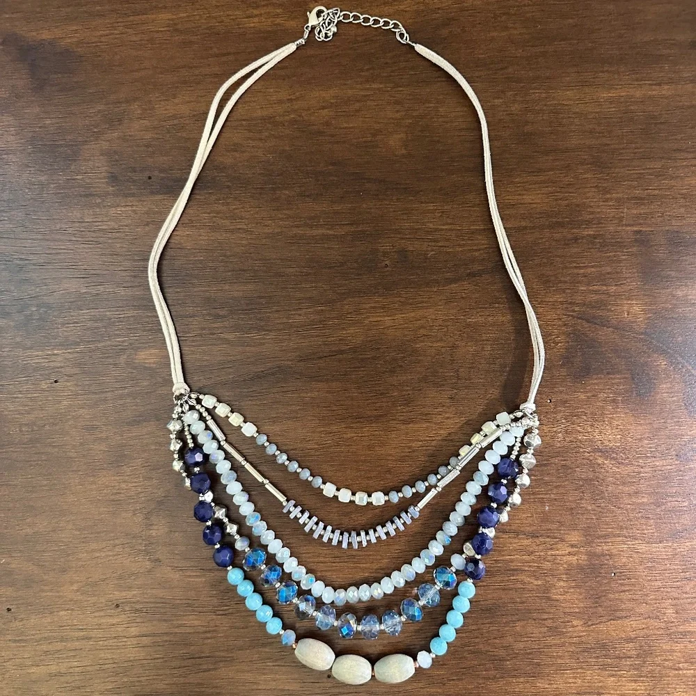 Shades of Blue and Gray Bead Multi-strand Necklace